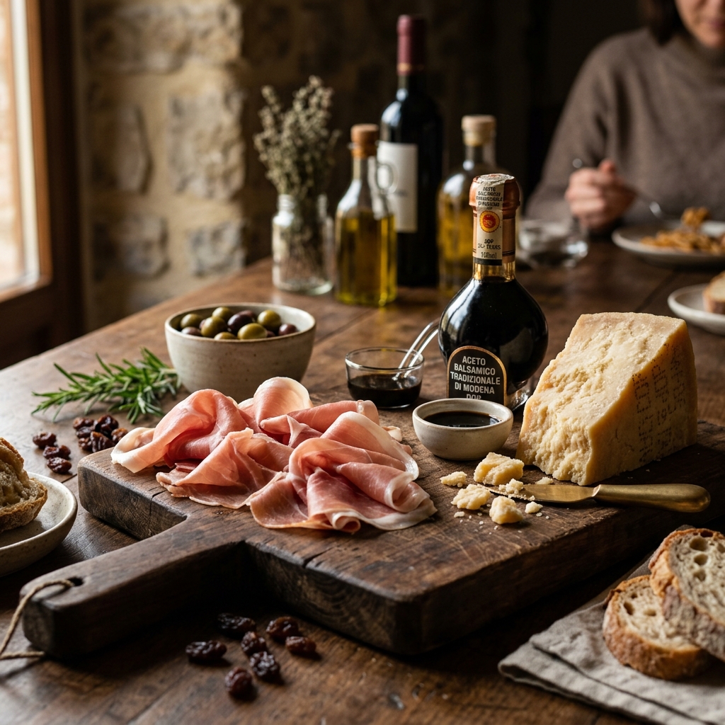 Prosciutto di Parma, Parmigiano Reggiano, and Balsamic Vinegar from Emilia-Romagna